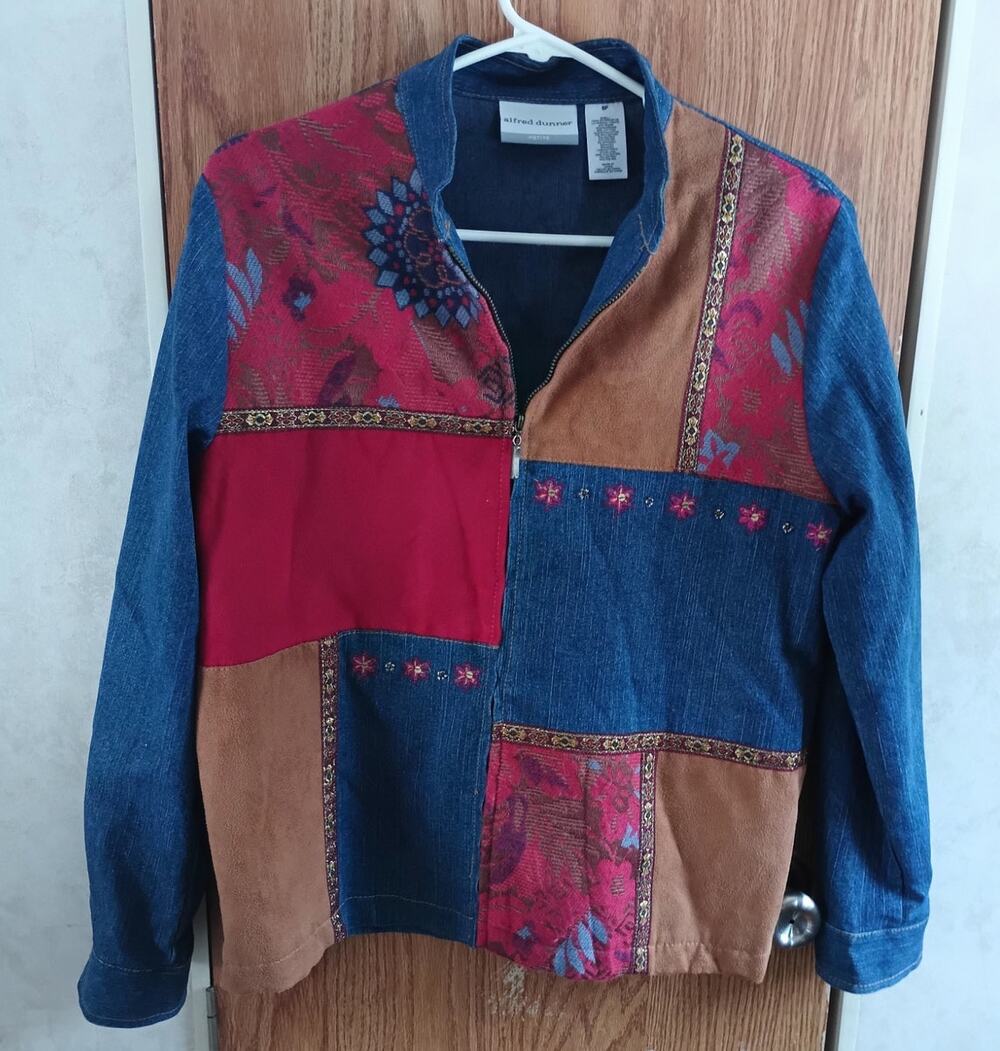 Alfred Dunner Patchwork Jacket Petite 6 Boho Floral Denim Colorblock Artsy